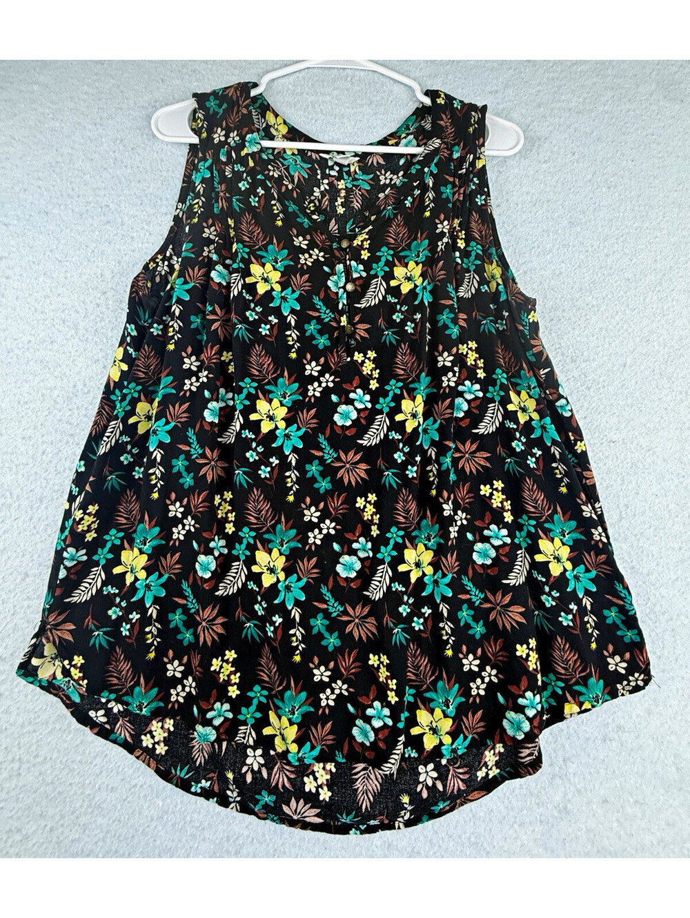 Sonoma Goods For Life Women's L Black Floral Pleated Rayon Tank Top Lightweight